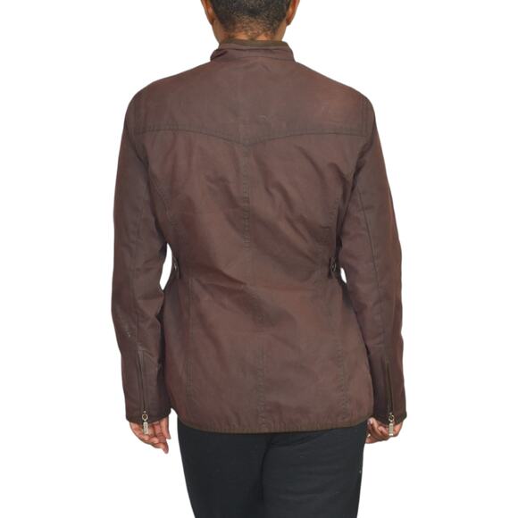 Barbour Utility Jacket Brown Wax Cotton Flannel Lined Slim Hip Length Size 10 - Picture 2 of 16
